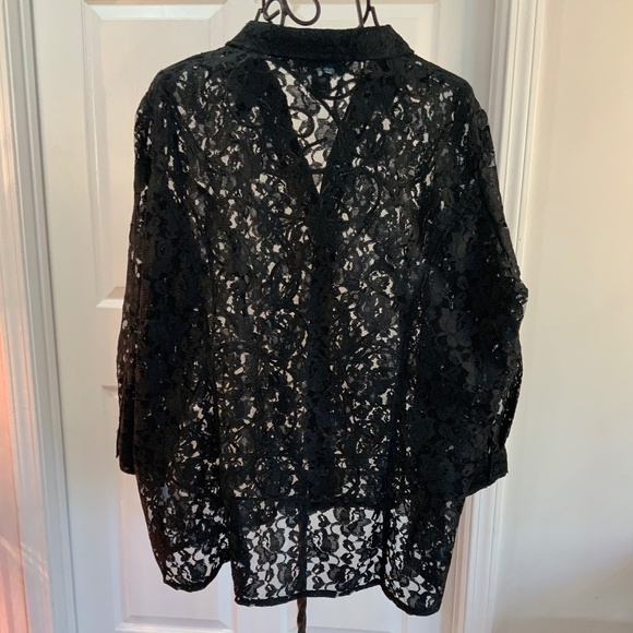 Denim 24/7 Lace Black Button Down Top Plus Size 26 - Picture 5 of 8